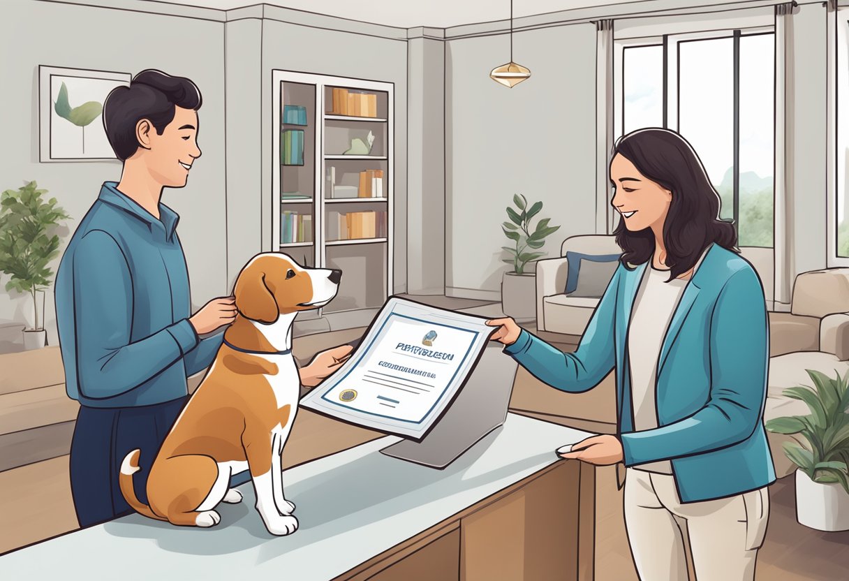 A person receiving a certificate from a professional in online pet training