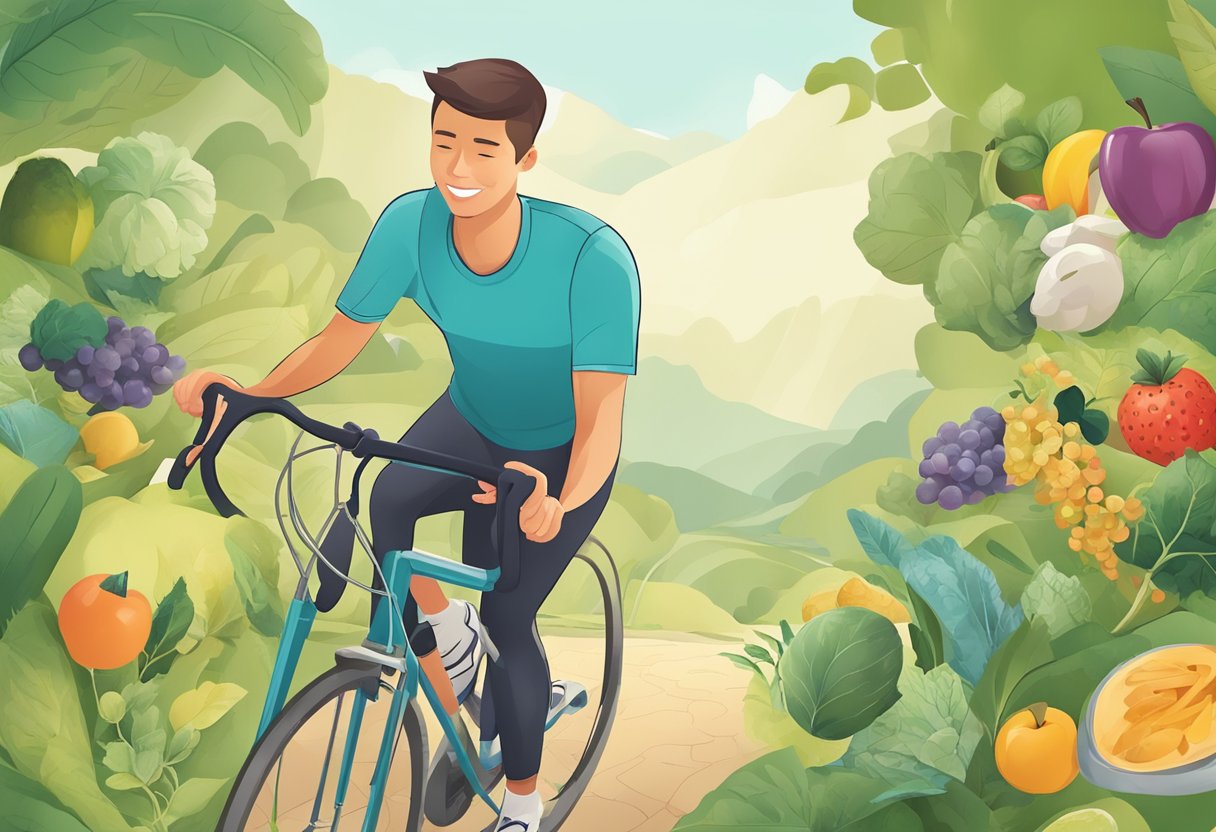 A person taking semaglutide, engaging in healthy lifestyle behaviors like exercise and healthy eating, leading to long-term positive health outcomes