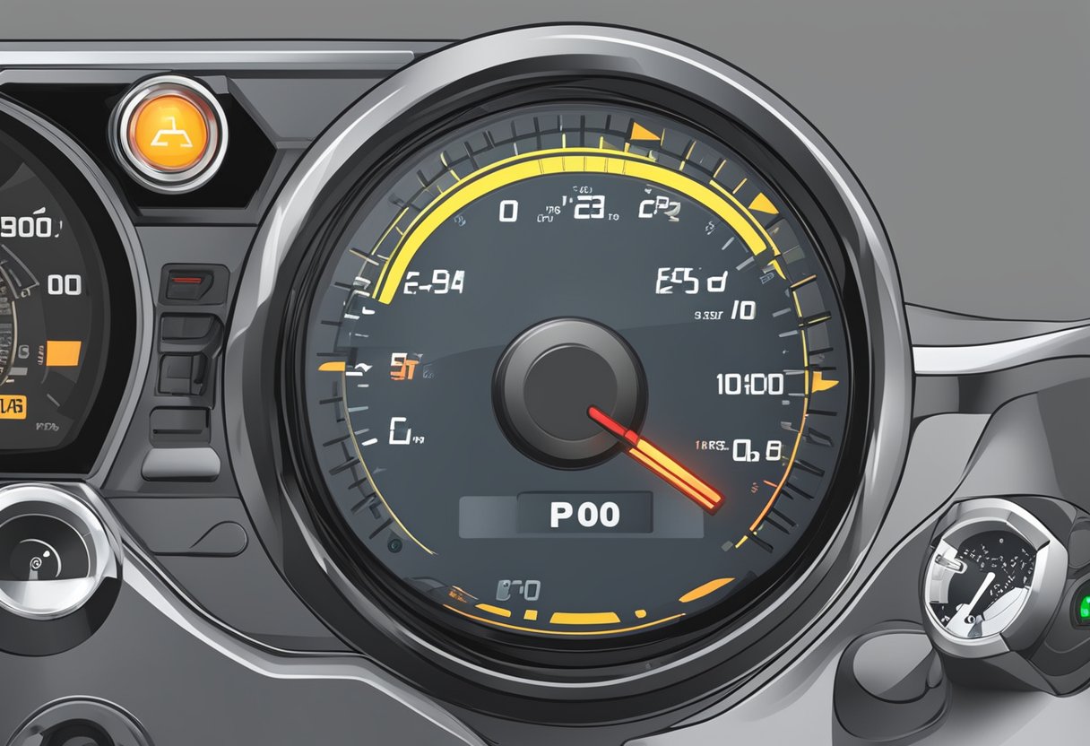 A motorcycle dashboard displays a warning light with the code "P0107." The sensor is located near the intake manifold