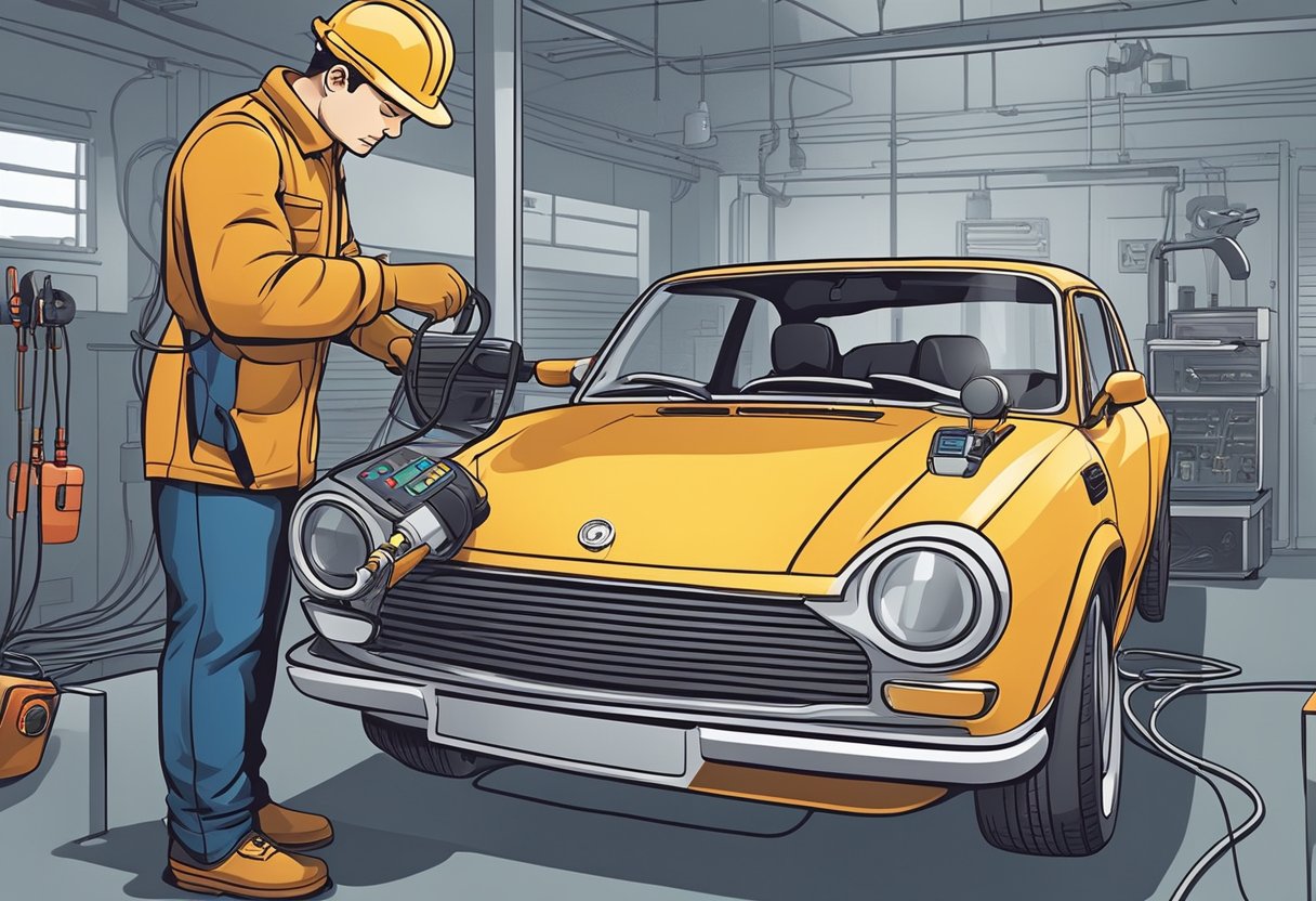 A mechanic examines a car's O2 sensor with a multimeter and diagnostic tool, checking for faulty wiring or sensor.

They then replace or repair the malfunctioning part