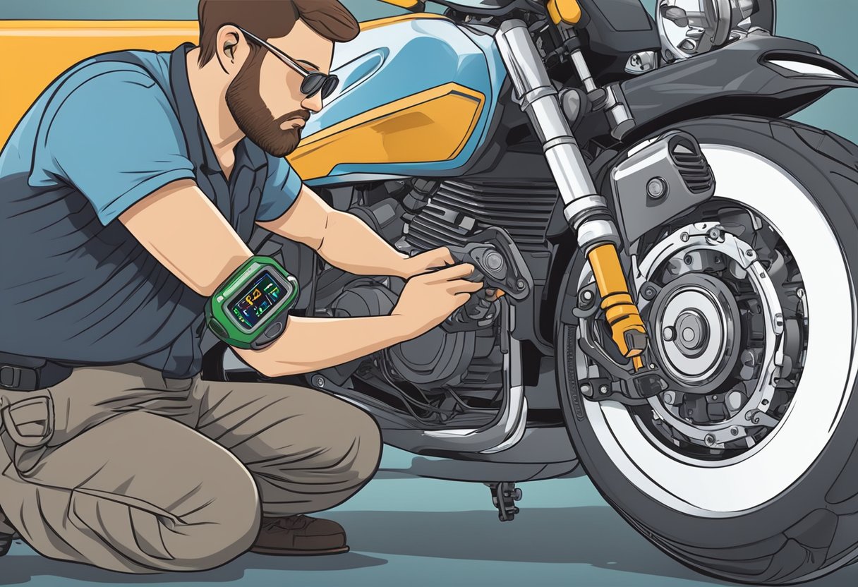 A motorcycle with a diagnostic tool connected, displaying error code P0325.

The mechanic is inspecting the knock sensor circuit
