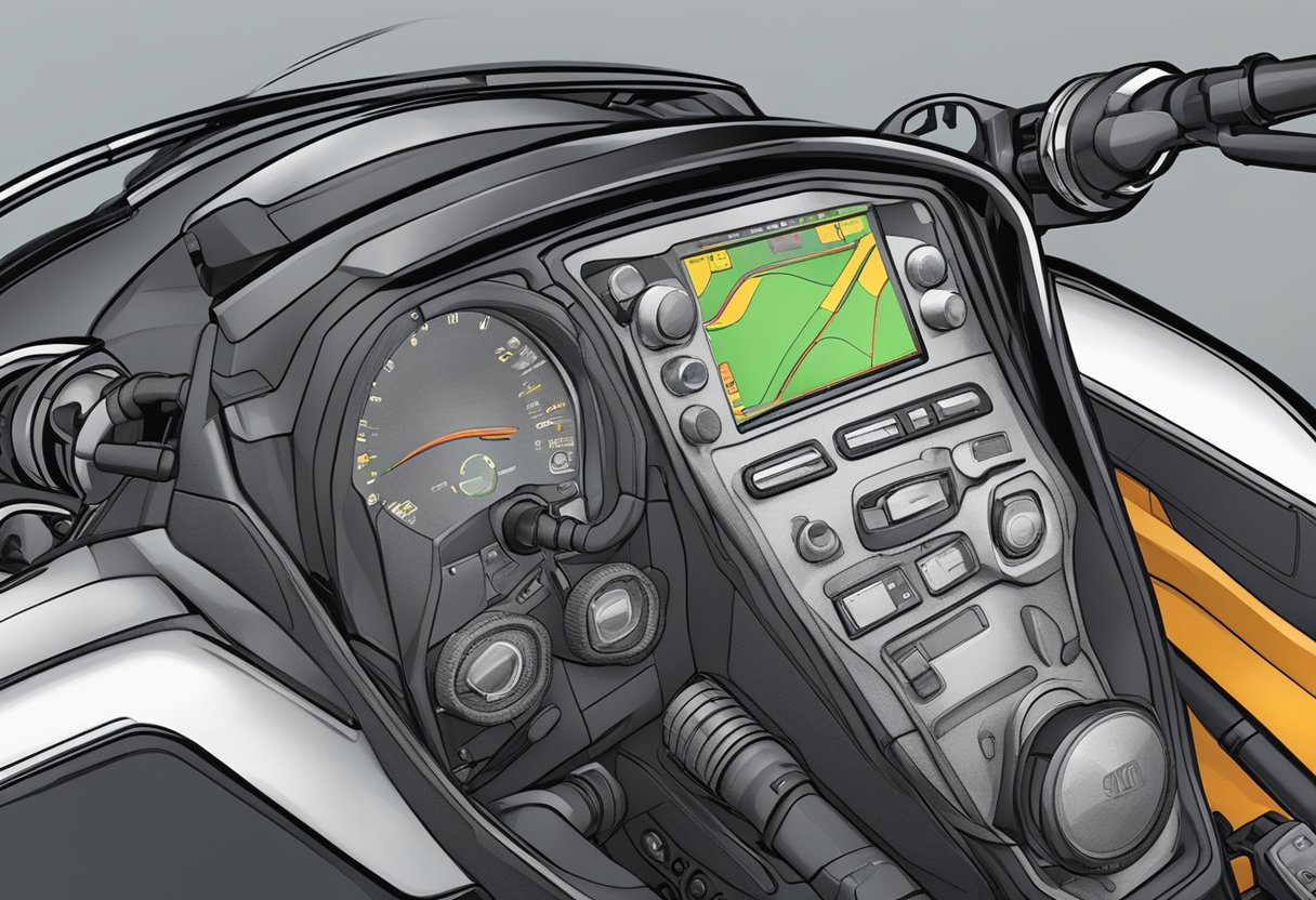 A motorcycle with error code P0919 displayed on its dashboard, indicating a gear shift position control error