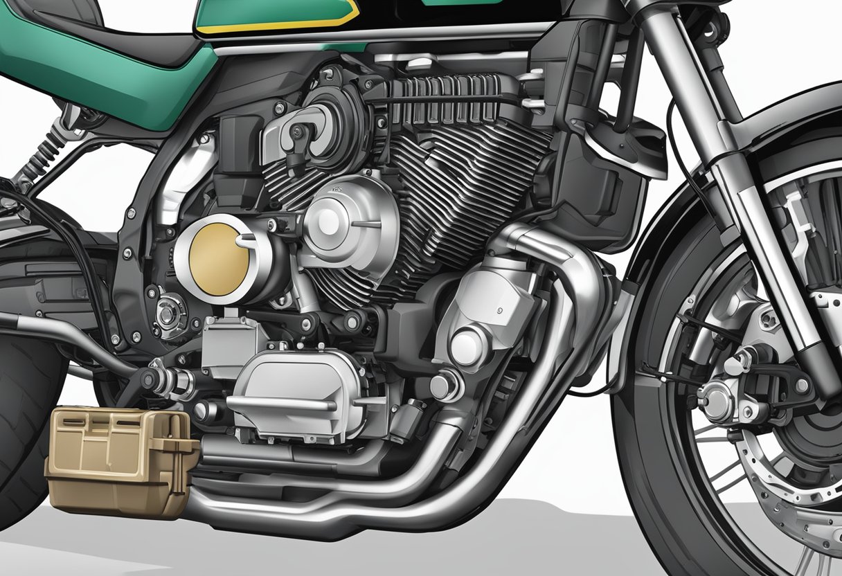 A motorcycle with a diagnostic tool connected to the engine, displaying error code P1345 on a screen.

The crankshaft and camshaft sensors are highlighted in the illustration