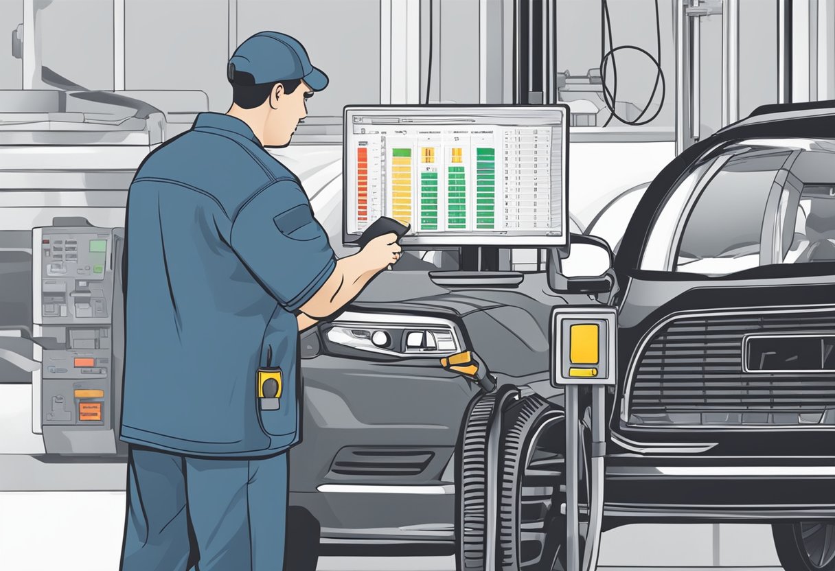 A mechanic examines a car's diagnostic display showing error code P2097.

They use a diagnostic tool to check fuel trim levels and inspect the exhaust system for possible issues