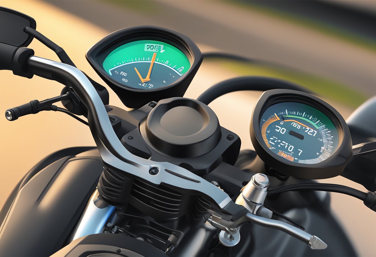 A motorcycle with error code P0170 displayed on its dashboard, indicating a fuel trim malfunction on bank 1