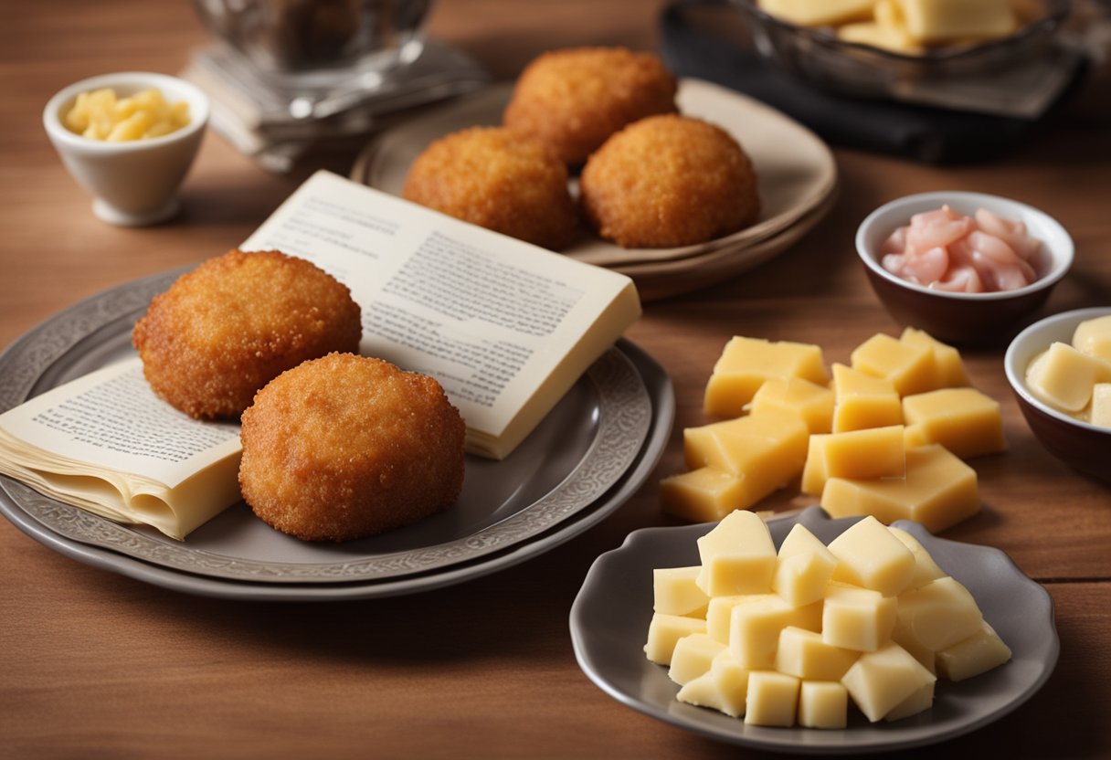 A plate of ham and cheese croquettes with a history book in the background