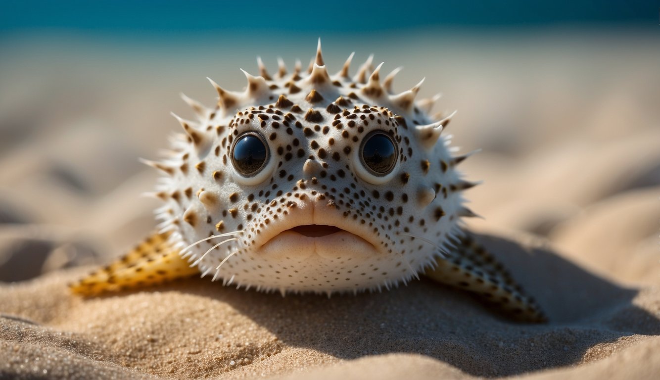 The pufferfish delicately creates symmetrical sand patterns in the ocean floor, resembling intricate mandalas