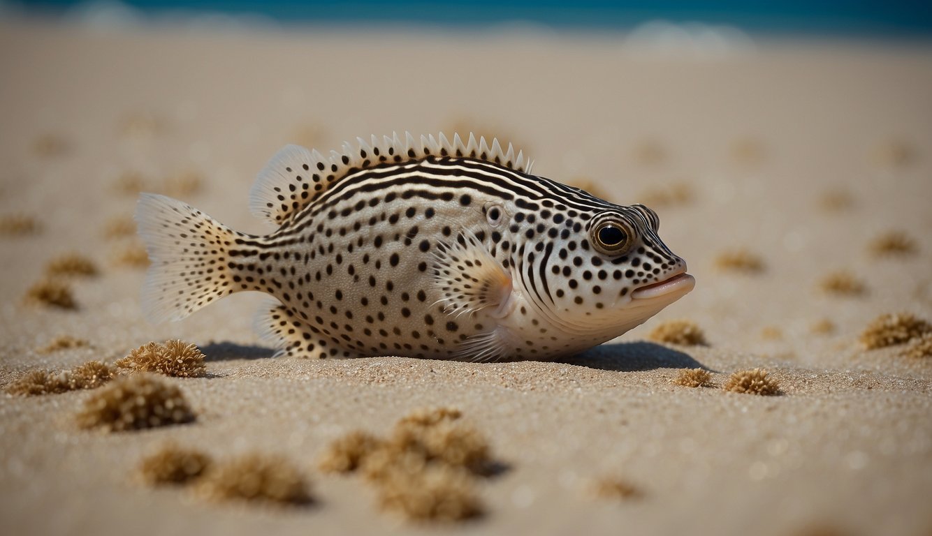 The pufferfish meticulously creates intricate sand patterns on the ocean floor with its precise movements