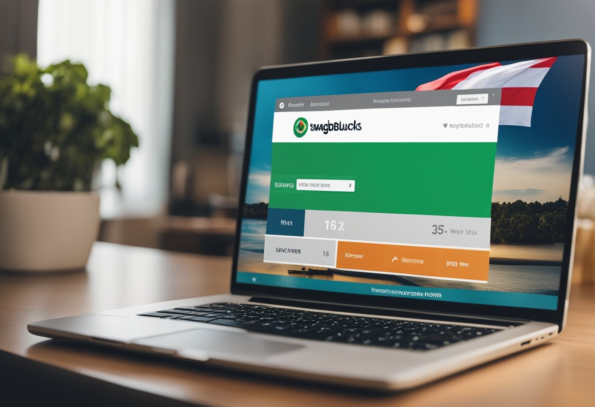 A laptop displaying the Swagbucks website with the Nigerian flag in the background