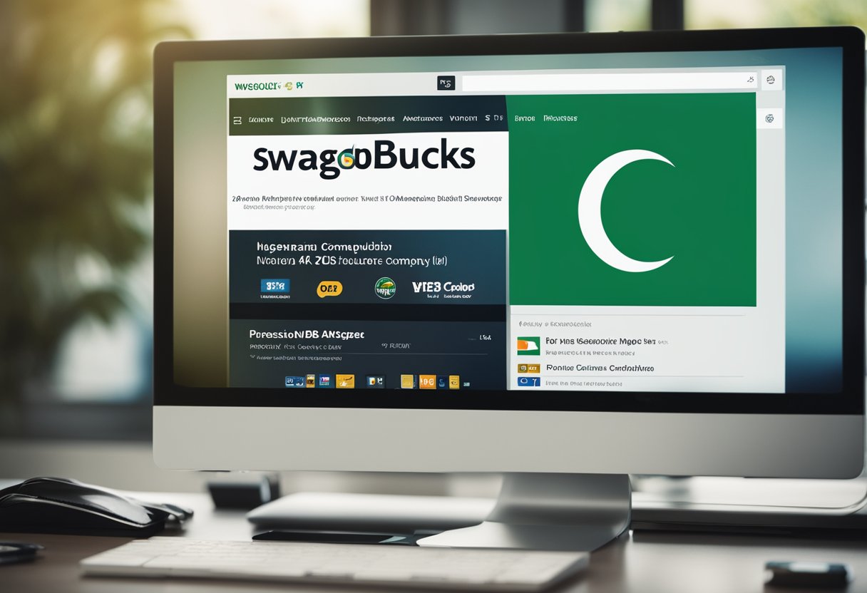 A computer screen displaying the Swagbucks website with a Nigerian flag in the background