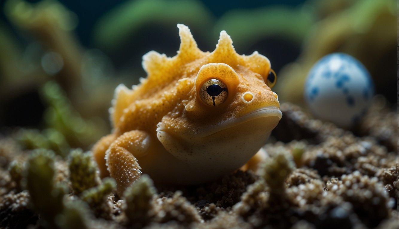 A frogfish hatches from an egg, growing into a camouflaged predator.

It mimics its surroundings, waiting to ambush unsuspecting prey. The cycle continues as it reproduces and the next generation begins
