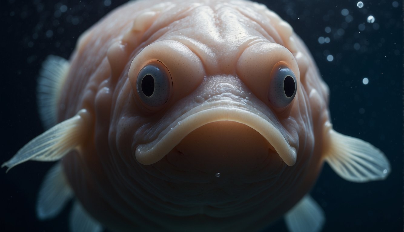 A blobfish drifts through the dark, deep ocean, its gelatinous body blending in with the murky waters.

Its sad, droopy face reflects the loneliness of its misunderstood existence