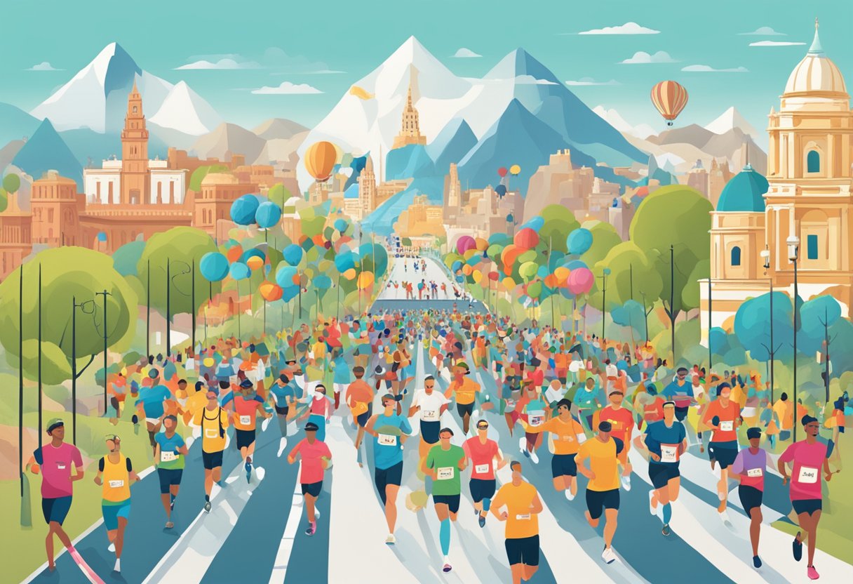 A marathon route lined with diverse cultural landmarks, showcasing social impact