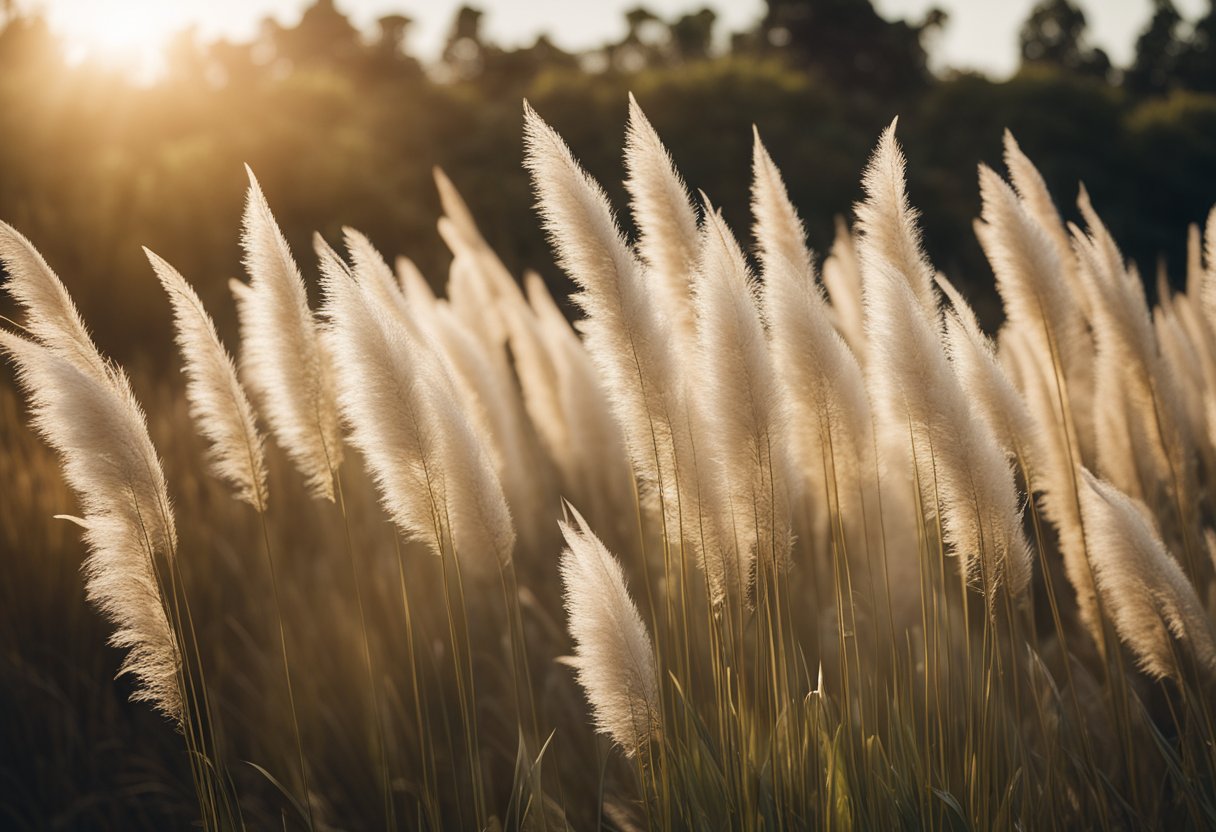 A lush field of Pampas Grass sways in the gentle breeze, its feathery plumes catching the sunlight. The tall, elegant stems stand proudly, showcasing the rich history and beauty of this iconic plant in home decor