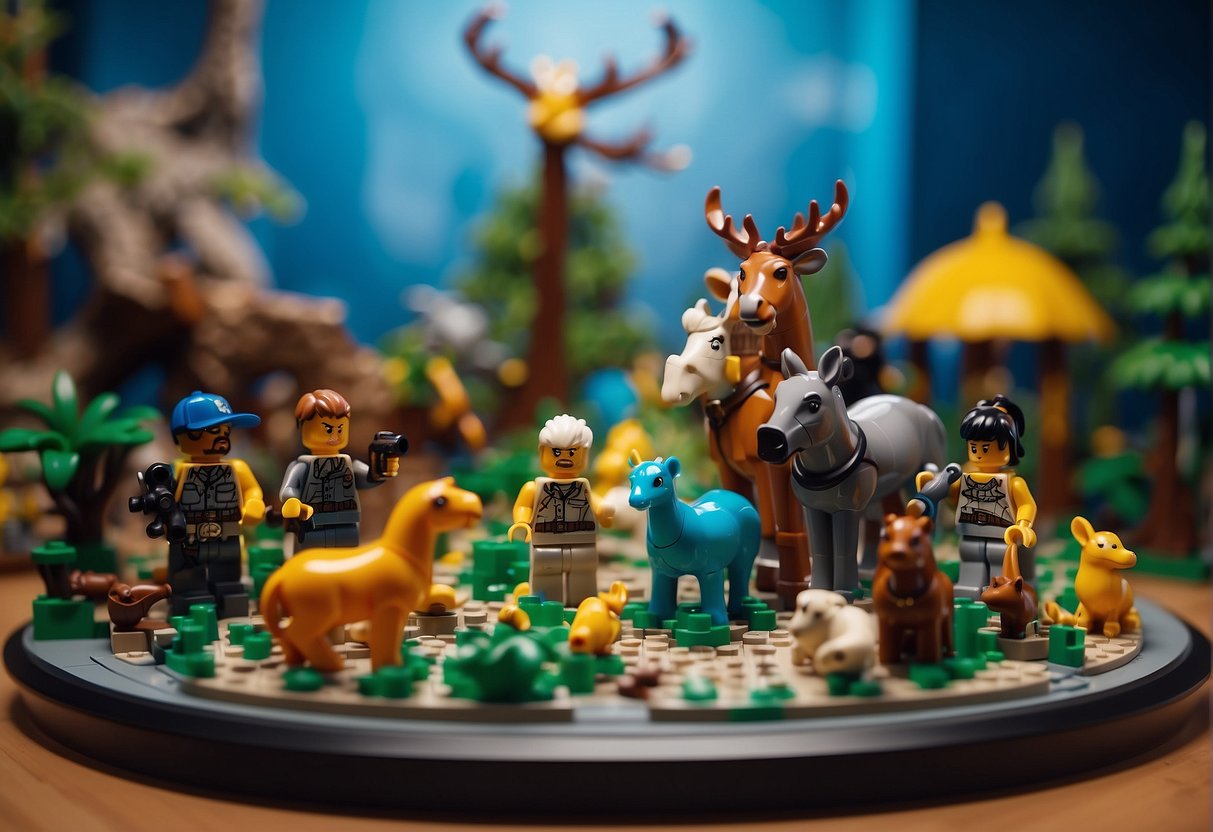 How to Lead Animals LEGO Fortnite: Animals gather around a LEGO Fortnite display, curious and eager to learn