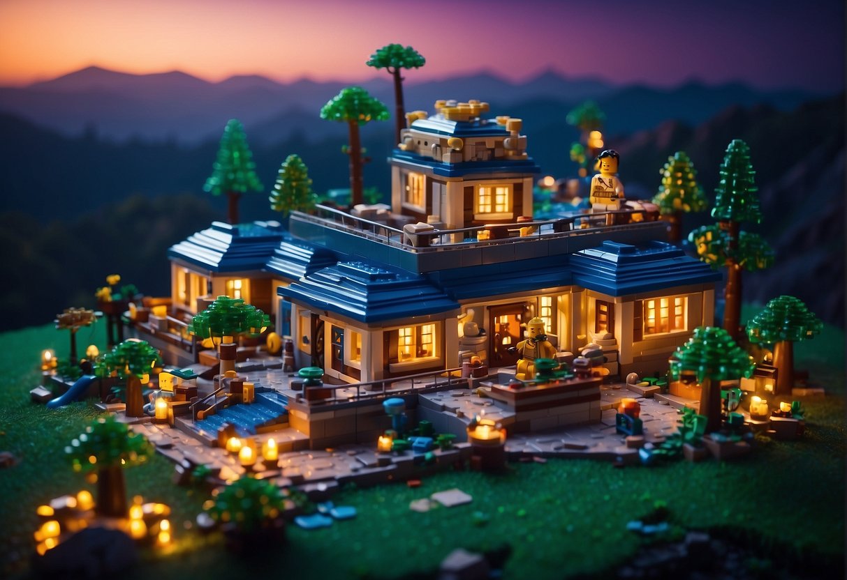 A brightly lit Lego Fortnite world with stars shining in the sky, showcasing the extended nighttime gameplay experience