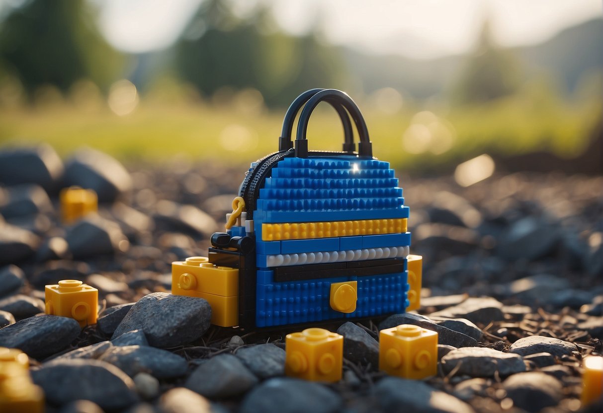 A LEGO bag sits abandoned in the Fortnite world, surrounded by question marks and curious onlookers