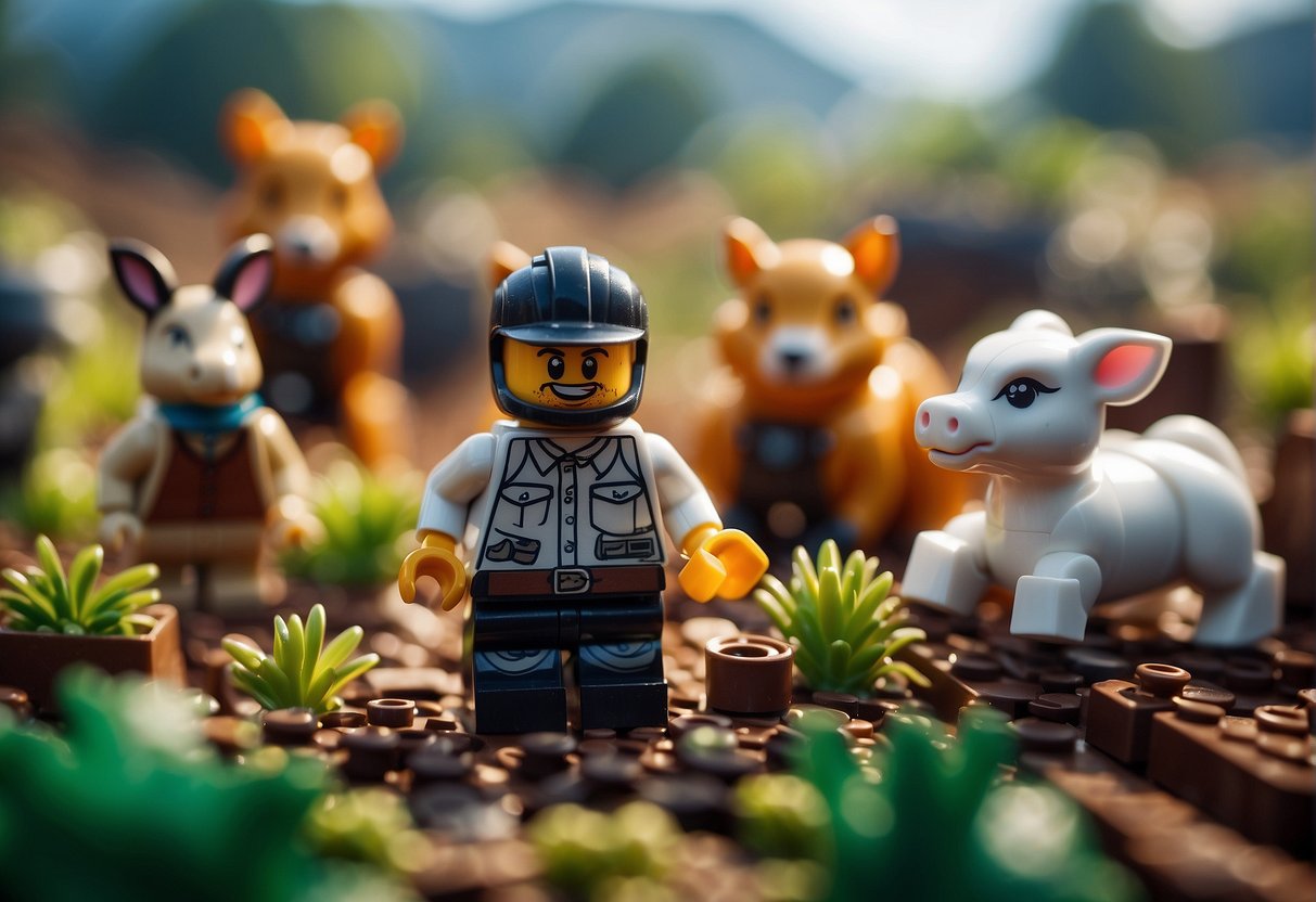 Animals learning to farm in a Lego Fortnite setting