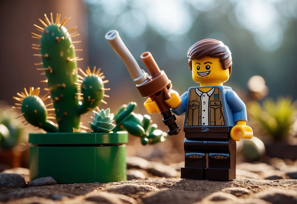 Lego character crafting tools to break cactus in Fortnite