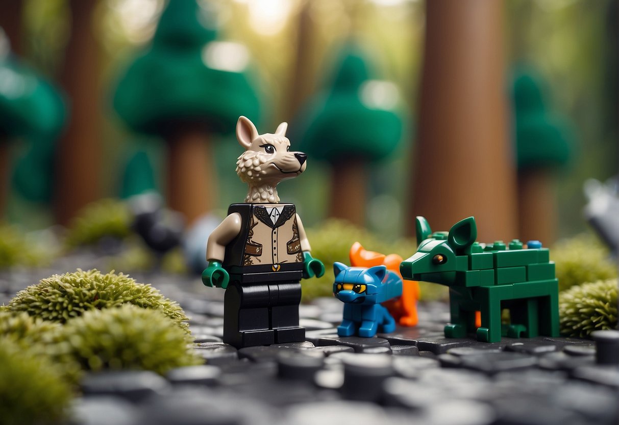 Animals are lured with bait in a vibrant Lego Fortnite world