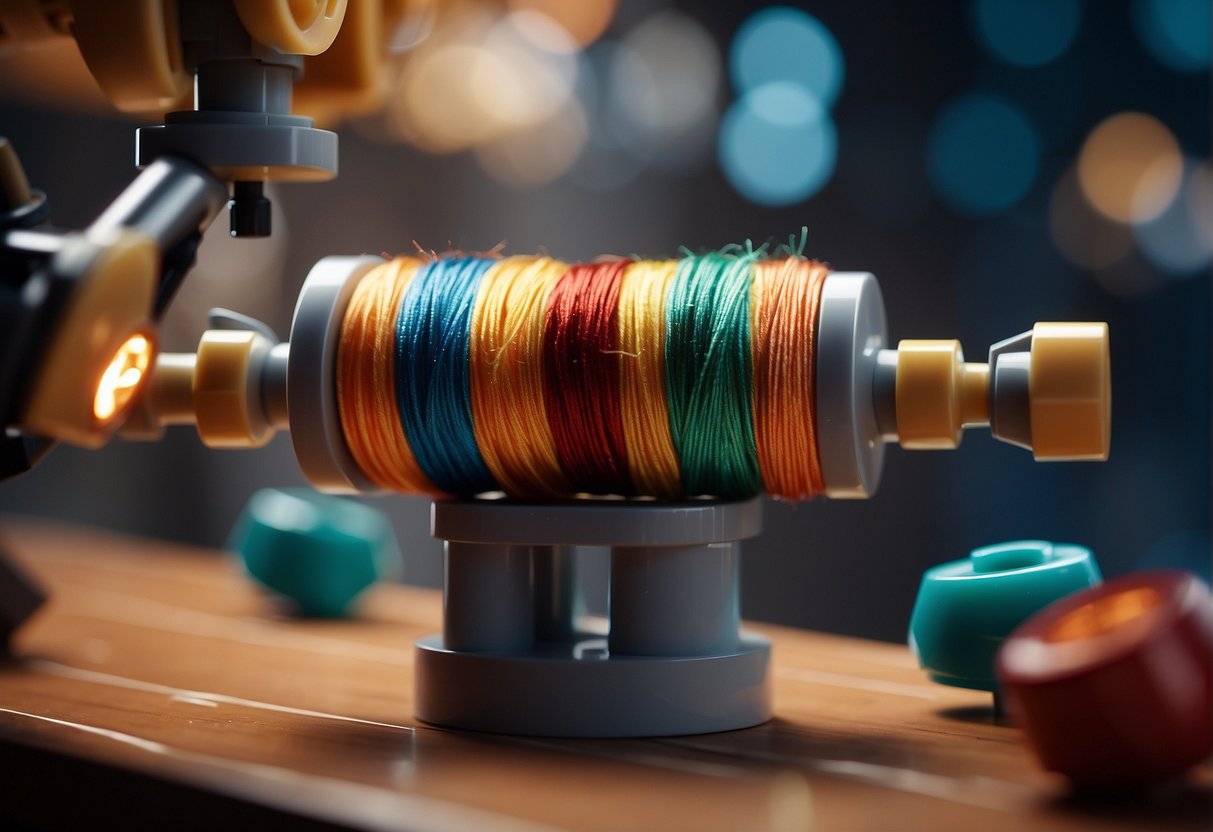 Silk thread being spun on a Lego Fortnite crafting table