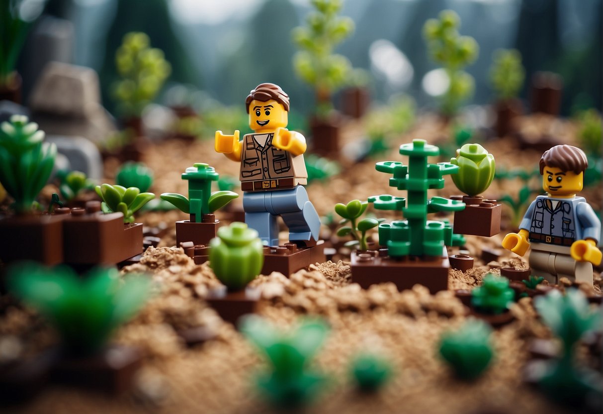 A Lego Fortnite farm scene with crops being planted and growing
