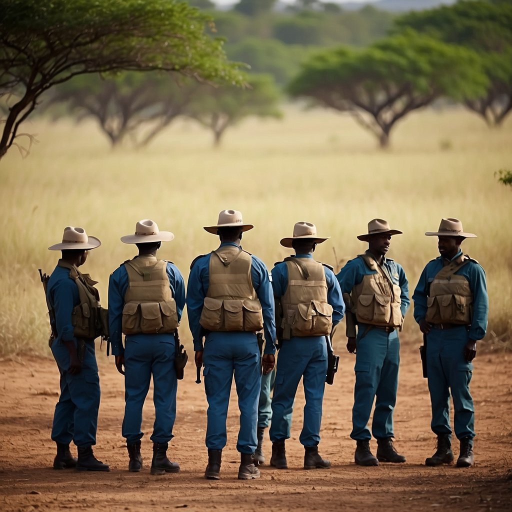 Rangers stand guard in diverse landscapes, from dense forests to expansive savannas, protecting wildlife and natural resources