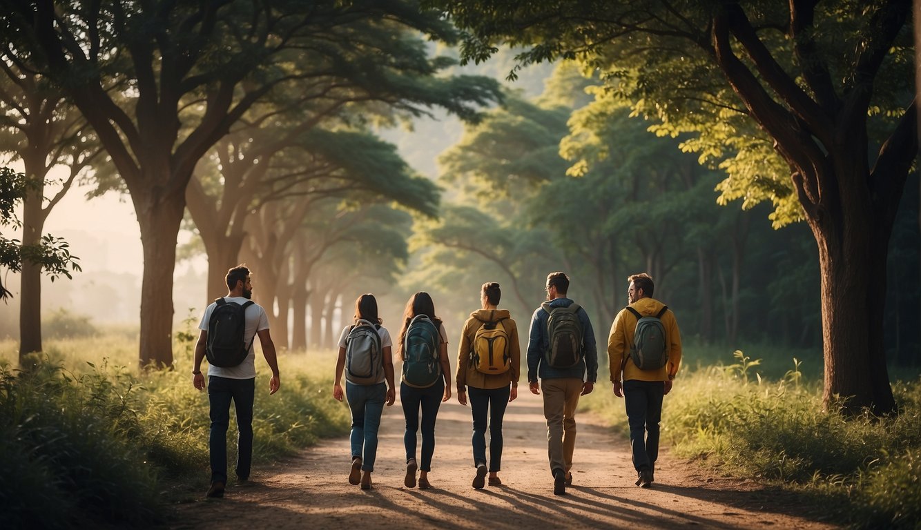 A group of travelers roam freely, connecting to wi-fi hotspots as they journey through diverse landscapes