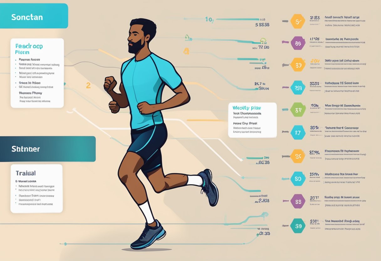 A runner follows a 23-week marathon training plan, with a weekly workout breakdown