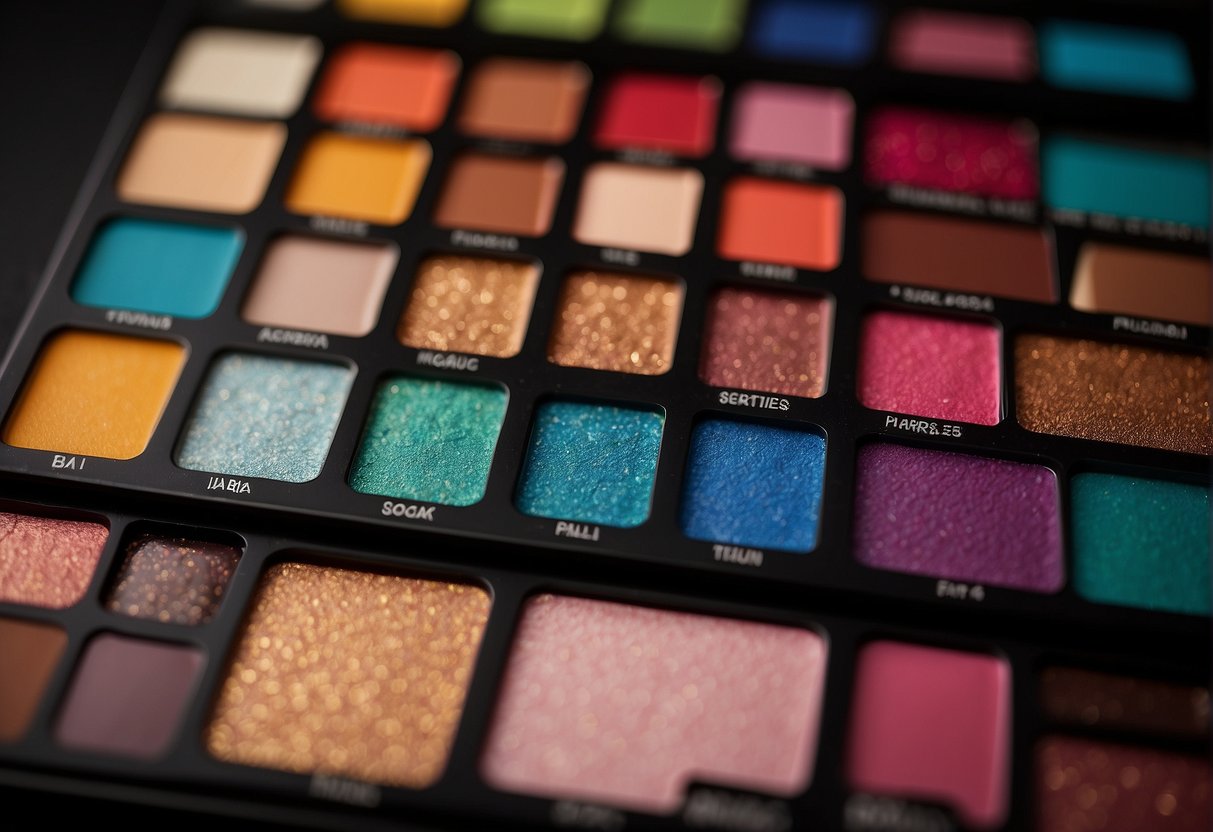 A colorful makeup palette with "LA Colors" branding, surrounded by safety symbols and a "Frequently Asked Questions" banner