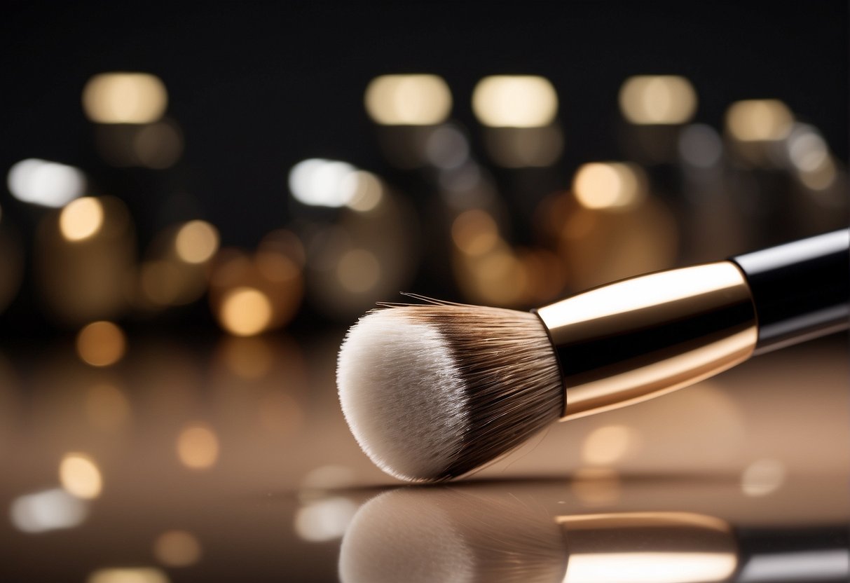A makeup brush smoothly applies concealer over dark spots, blending seamlessly for a flawless finish