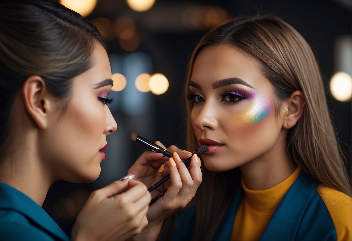 A makeup artist applies vibrant colors and sharp contours to enhance features, creating a striking douyin makeup look