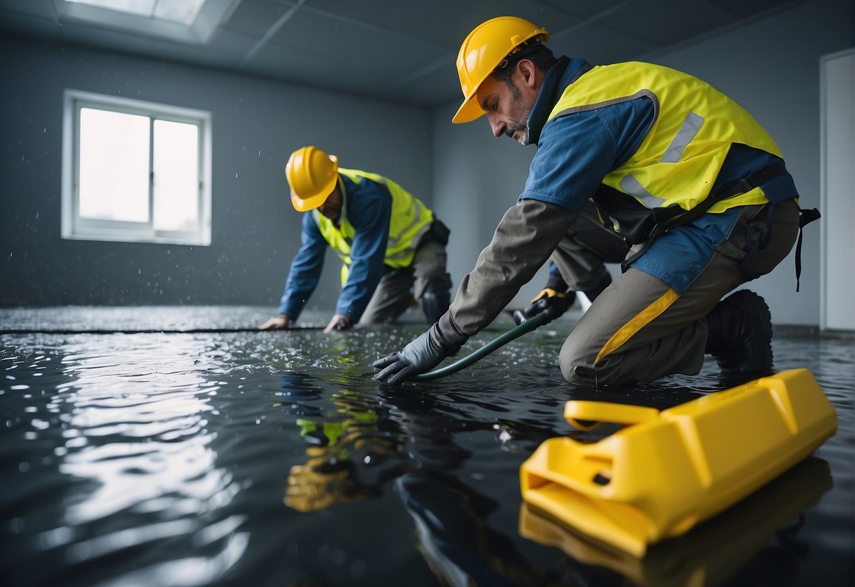 A professional crew installs waterproofing materials in a wet room in Ireland