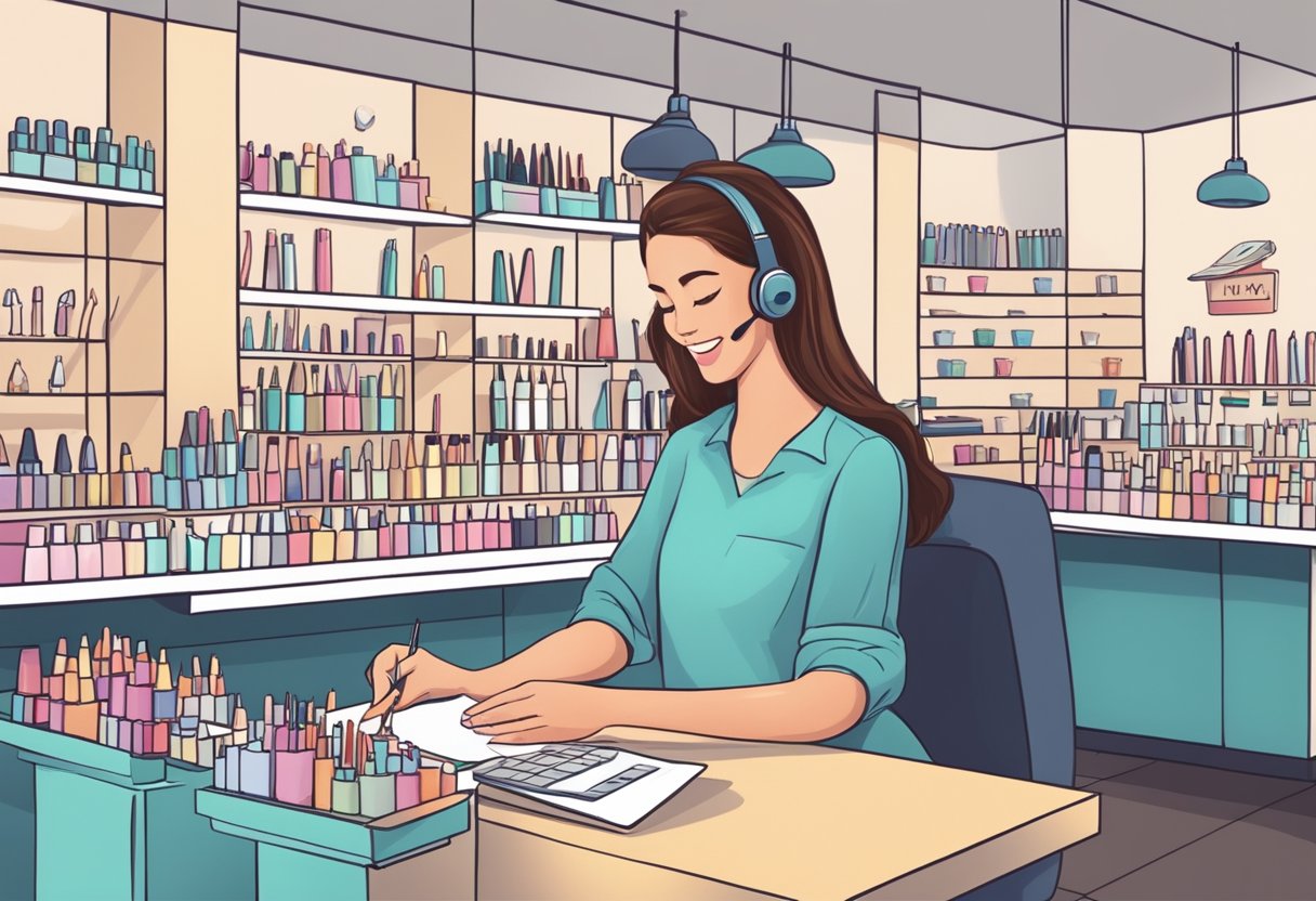 A customer at a nail salon calculating tip amount based on service quality, time spent, and overall satisfaction