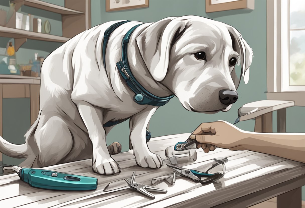 A dog's nails being trimmed with human clippers