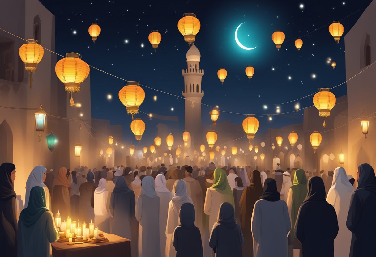 On Shab e Barat 2024 in Yemen, the night sky is illuminated with colorful lanterns and candles, while families gather for prayers and remembrance