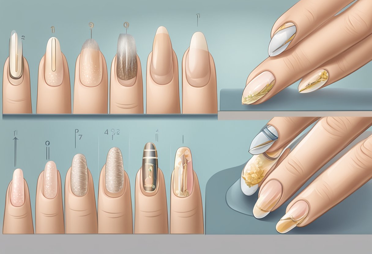 Nails grow approximately 1/8 inch per month. Illustrate nails growing and common nail disorders for a medical publication