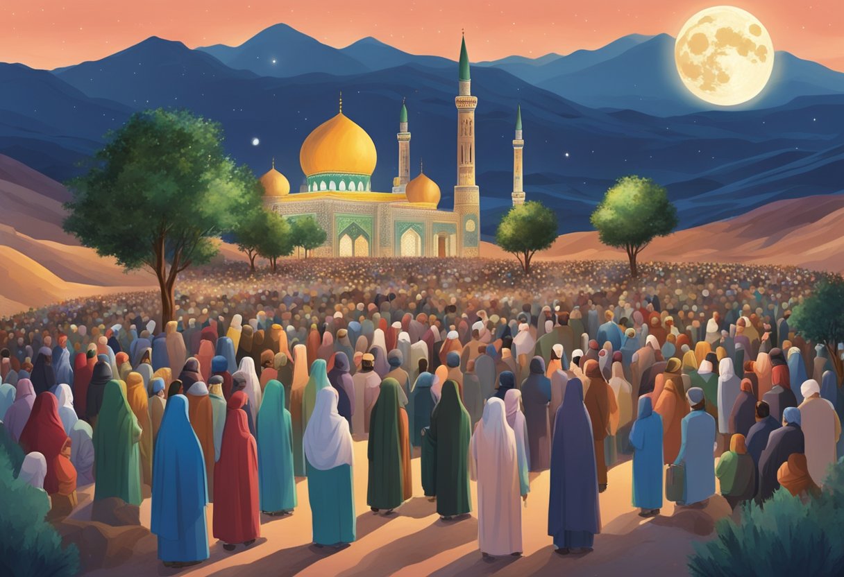 Night sky in Iran, 2024. Full moon illuminates the landscape. People gather for Shab e Barat, celebrating the night of forgiveness and salvation