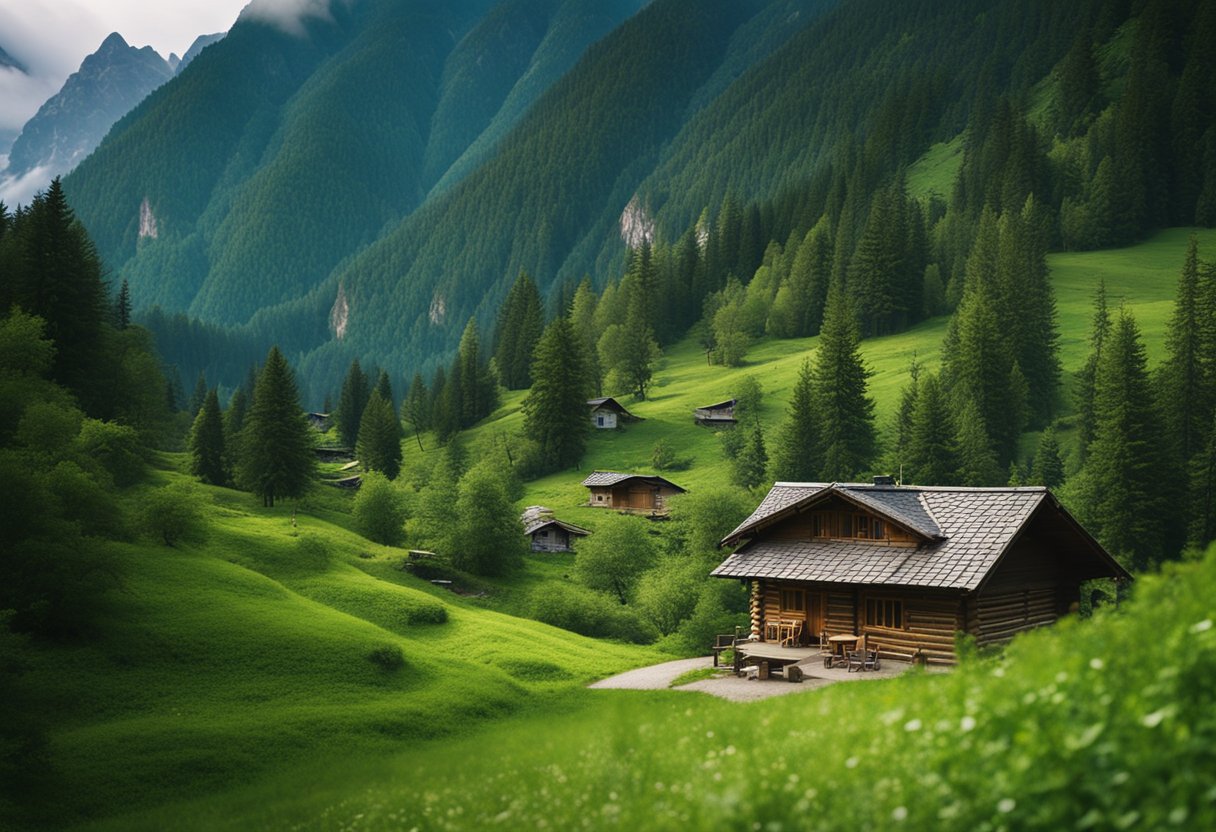 A cozy cabin nestled among lush green mountains in Kumrat Valley