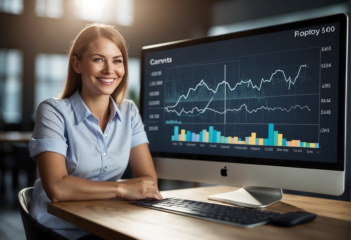 Customers smiling, while sales increase. Graphs show positive ROI