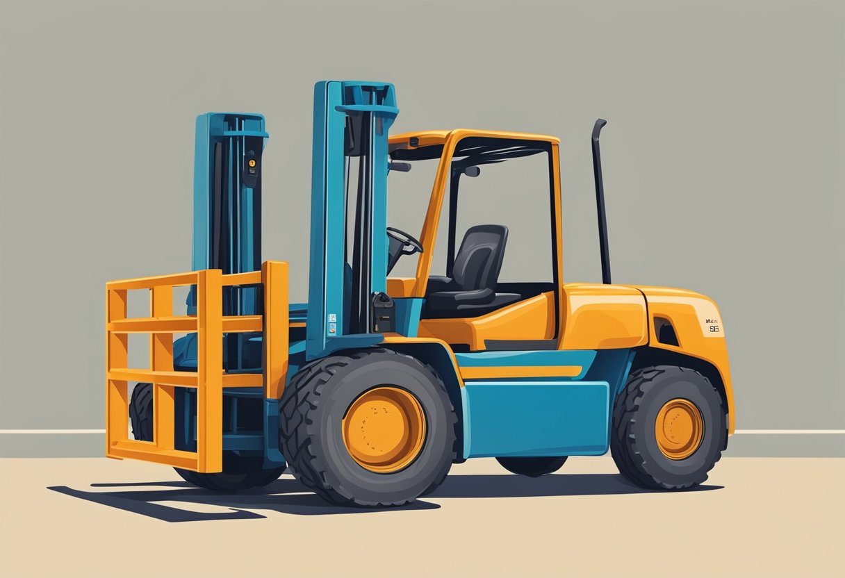 A forklift raises lumber with its forks