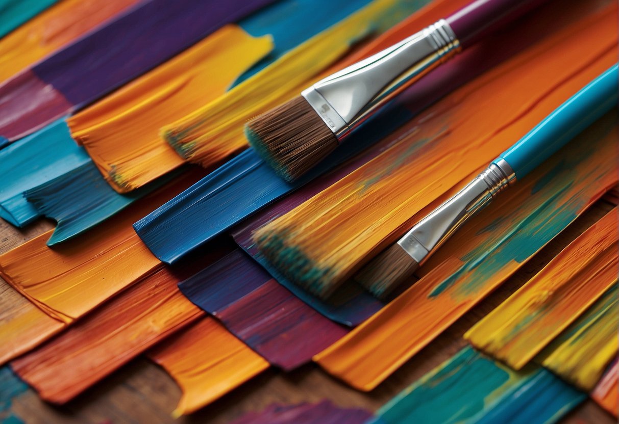 Vibrant paintbrush strokes blend on a canvas, evoking emotions through color theory. Warm hues radiate energy, while cool tones create a sense of calm. A visual representation of the power of color in art