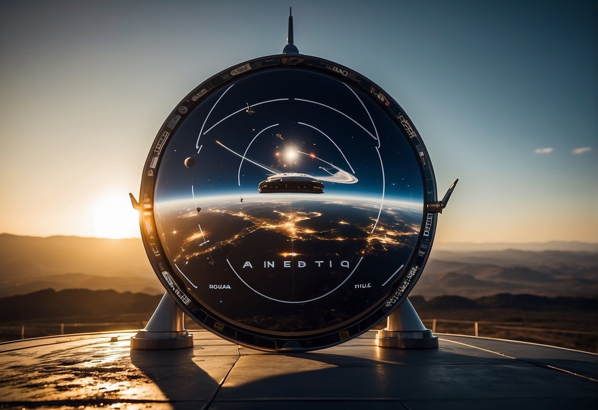 Space Exploration Initiatives Private company logos adorn sleek spacecraft, launching from Earth towards the stars. Satellites and space stations orbit above, showcasing the impact of private companies on the future of space travel