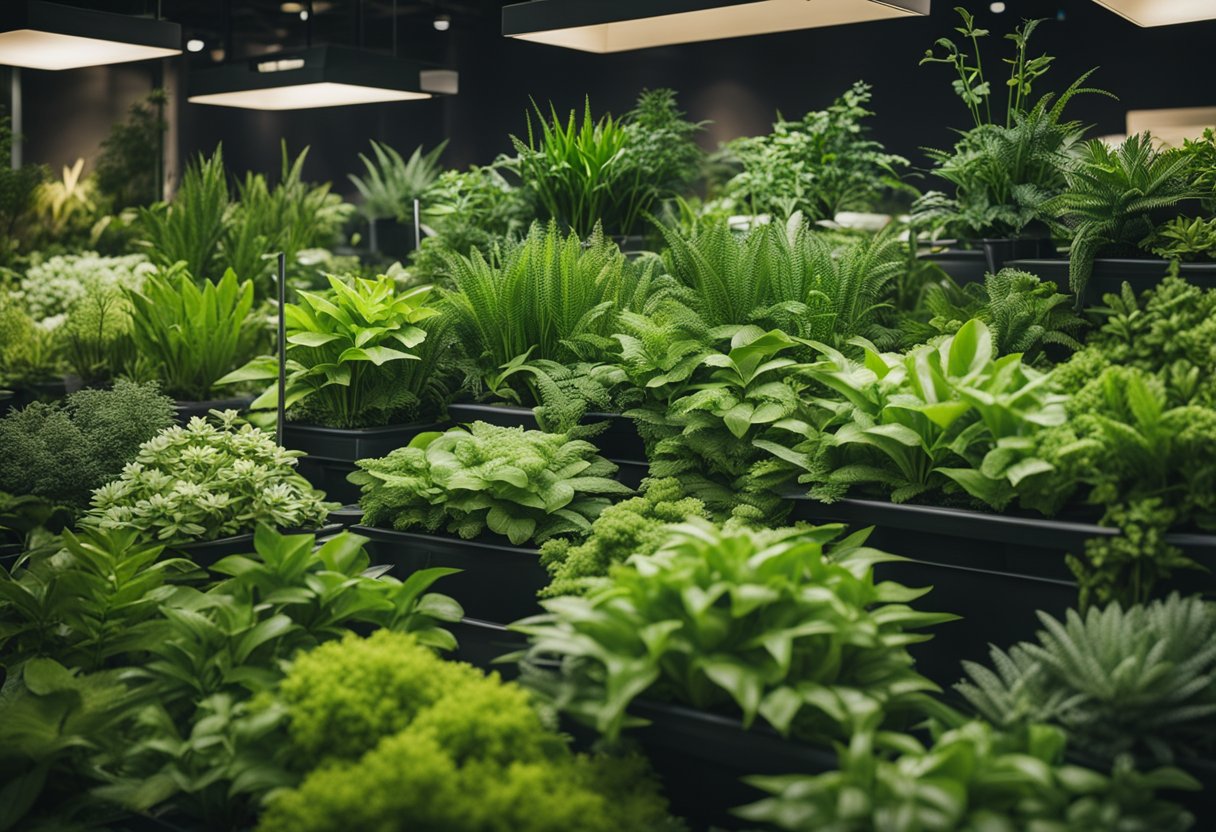 Lush greenery surrounds a display of rare, expensive plants. A sign highlights the top 10 priciest flora, drawing attention to conservation efforts