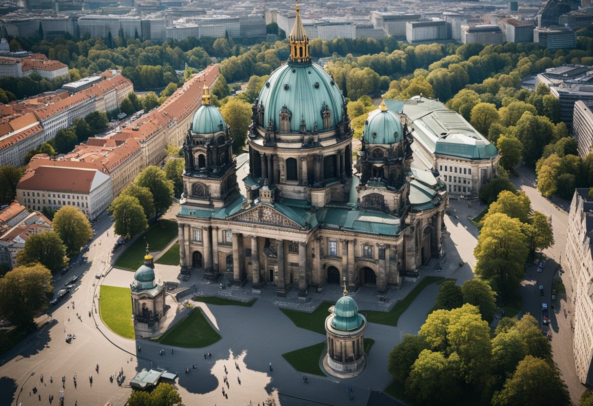 Luftaufnahme des ältesten Doms von Berlin innerhalb des Domkomplexes