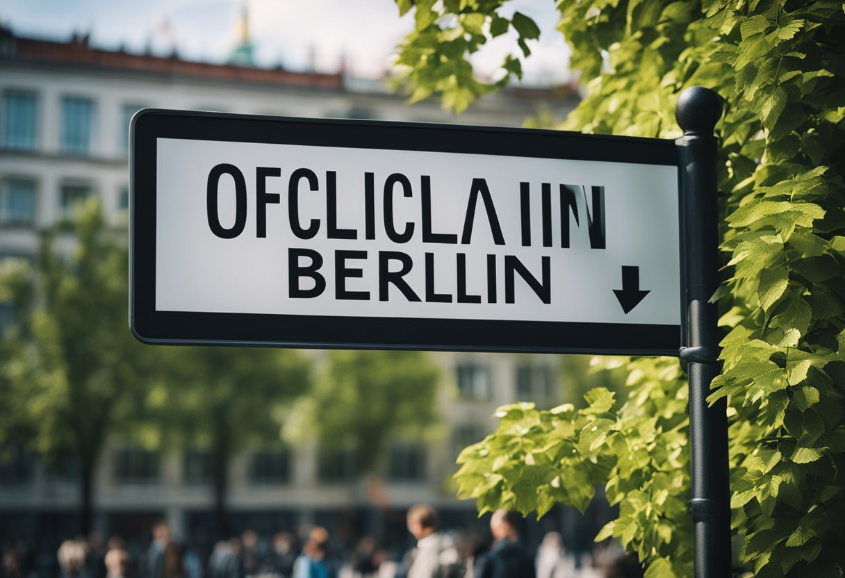 Berlin's official language is German. A sign with "Official Language of Berlin" in German could be depicted