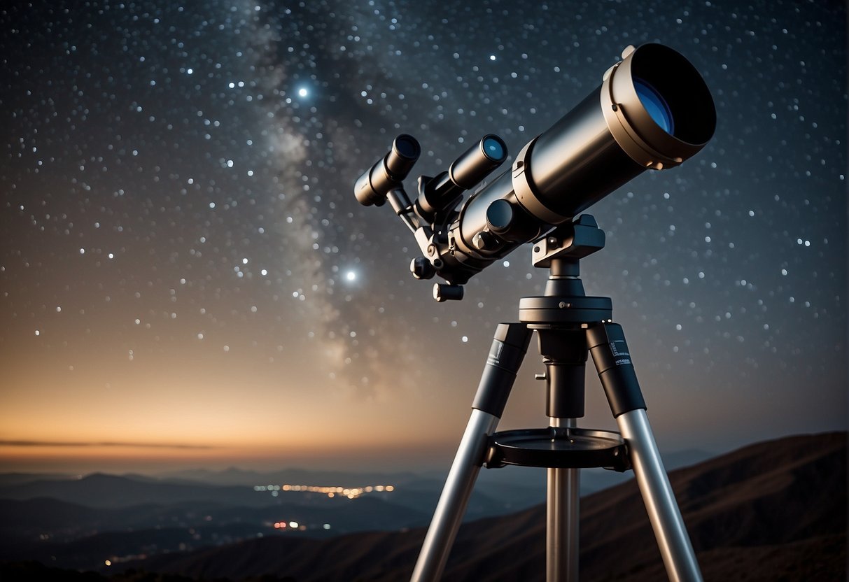 A telescope pointed towards the night sky, capturing the intricate details of celestial bodies. The camera shutter clicking as it captures the vast expanse of space