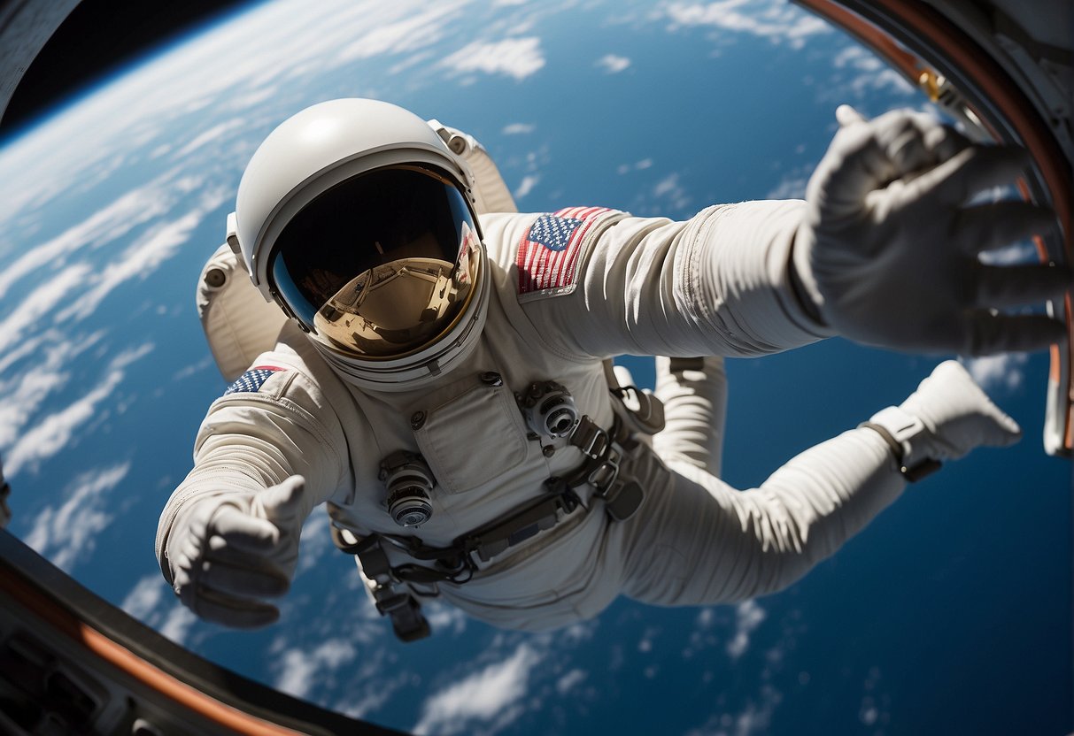 A sleek, form-fitting space suit floats gracefully in a zero gravity environment, showcasing its futuristic design and functionality for life beyond Earth