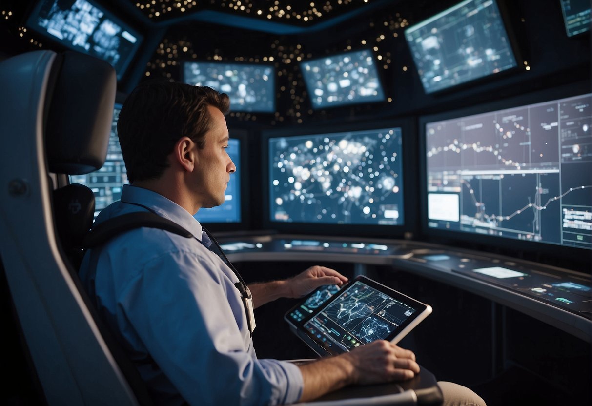 AI navigates through space debris, analyzing data to avoid collisions. It assists in controlling spacecraft, monitoring life support systems, and conducting scientific research