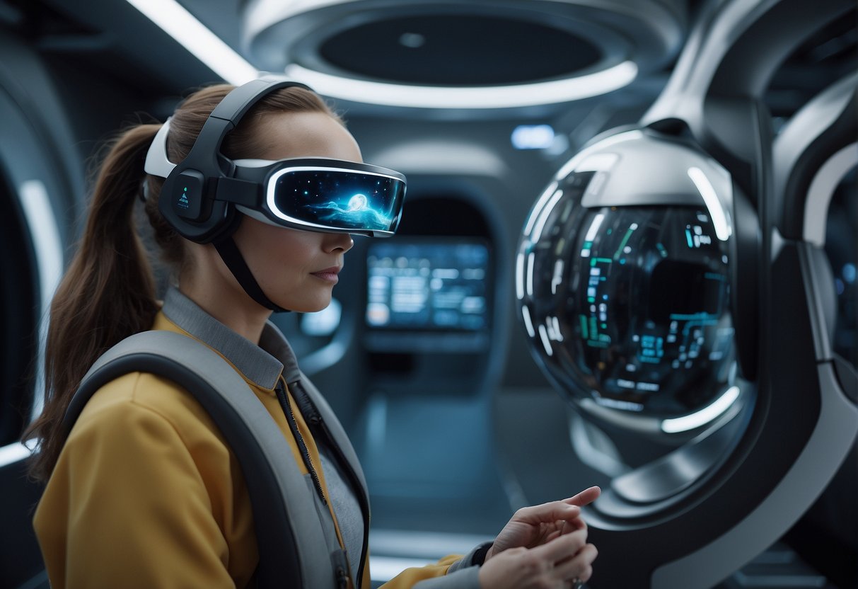 AI and machine learning enhance AR/VR training for space tourists. Futuristic technology simulates space environments for immersive learning experience